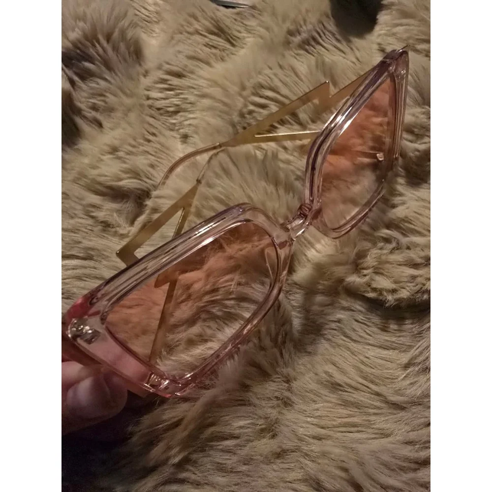 Rare Baddie Vintage Pinkish/Gold/Clear Oversized Square Cat  display picture 1